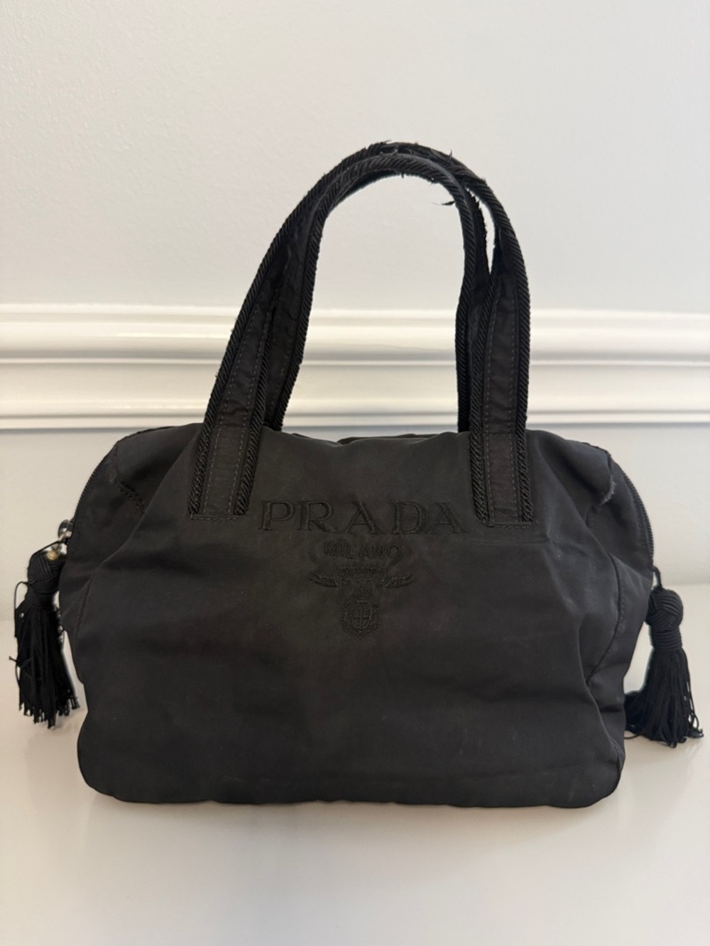 Prada Black Nylon Tote with Tassel Accents
